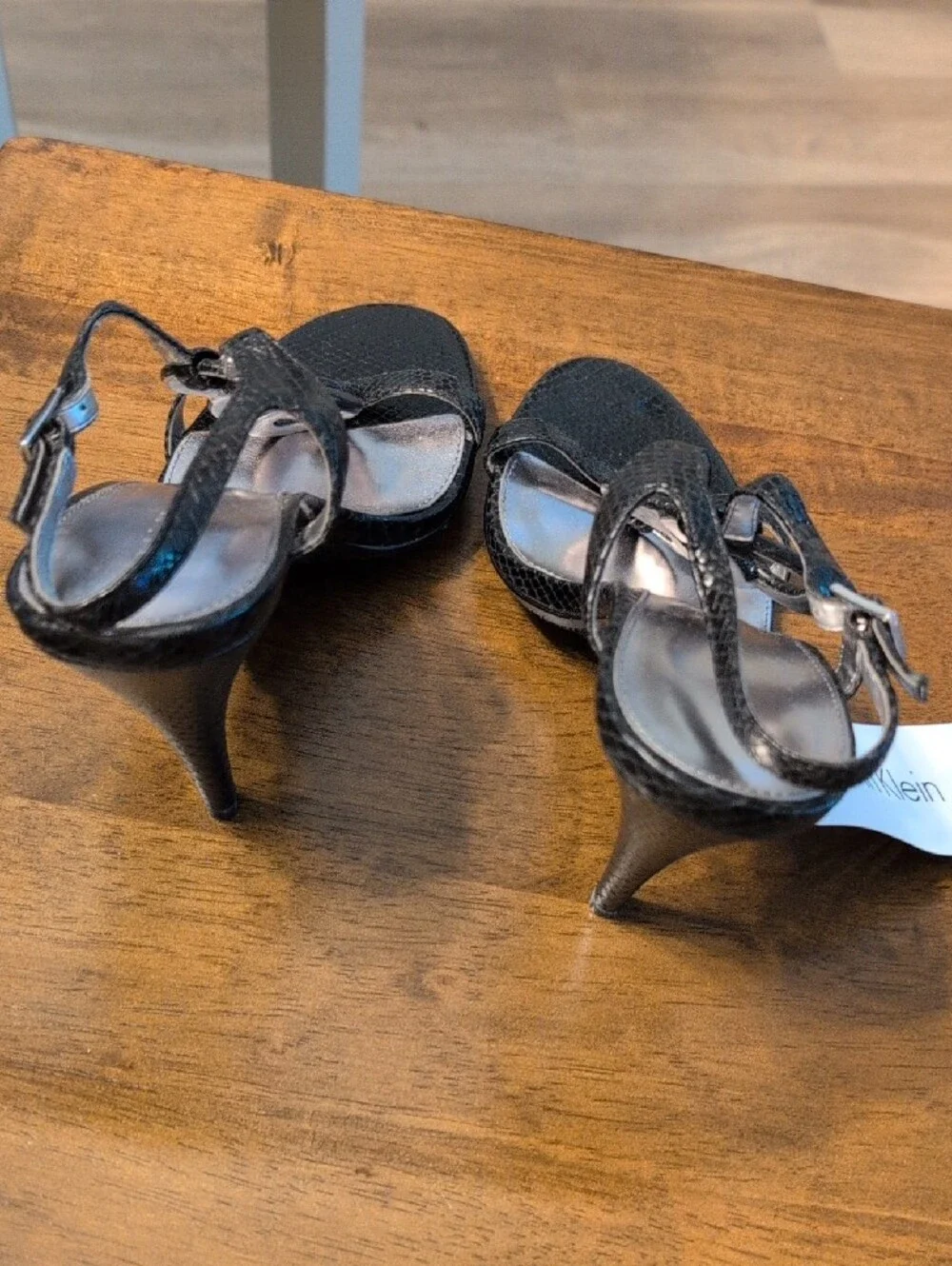 Calvin Klein Black Textured Slingback Sandals With Heels with Ring Detail